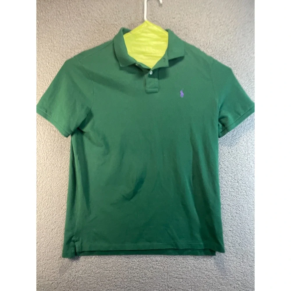 Vintage Polo Ralph Lauren Mens LG  Deep Green Polo Shirt Purple‎ Pony